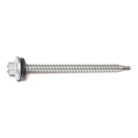 Self-Drilling Screw, #10 X 2-1/2 In, Silver Ruspert Steel Hex Head Hex Drive, 100 PK